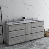Fresca Formosa Modern 72" Ash Freestanding Double Sink Bathroom Vanity | FCB31-301230ASH-FC-CWH-U
