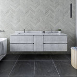 Fresca Formosa Modern 72" Rustic White Wall Mount Double Sink Bathroom Vanity | FCB31-301230RWH-CWH-U