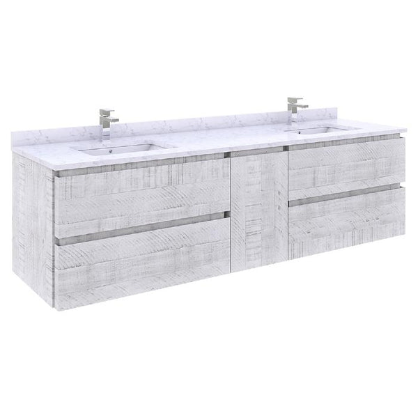 Fresca Formosa Modern 72" Rustic White Wall Mount Double Sink Bathroom Vanity | FCB31-301230RWH-CWH-U