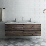 Fresca Formosa 60" Wall Hung Double Sink Modern Bathroom Cabinet w/ Top  Sinks | FCB31-3030ACA-CWH-U