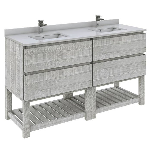 Fresca Formosa Modern 58" Ash Floor Standing Open Bottom Double Sink Bathroom Base Cabinet | FCB31-3030ASH-FS