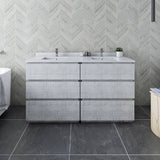 Fresca Formosa Modern 58" Rustic White Floor Standing Double Sink Bathroom Base Cabinet | FCB31-3030RWH-FC