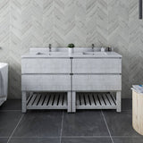 Fresca Formosa Modern 58" Rustic White Floor Standing Open Bottom Double Sink Bathroom Base Cabinet | FCB31-3030RWH-FS