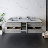 Fresca Formosa Modern 82" Ash Wall Hung Double Sink Bathroom Base Cabinet | FCB31-361236ASH