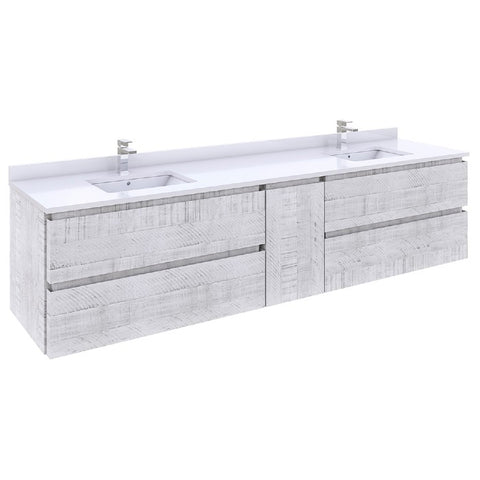 Fresca Formosa Modern 84" Rustic White Wall Hung Double Sink Bathroom Vanity | FCB31-361236RWH-CWH-U