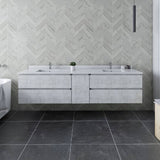 Fresca Formosa Modern 82" Rustic White Wall Hung Double Sink Bathroom Base Cabinet | FCB31-361236RWH