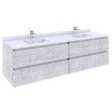Fresca Formosa Modern 72" Rustic White Wall Hung Double Sink Bathroom Vanity | FCB31-3636RWH-CWH-U