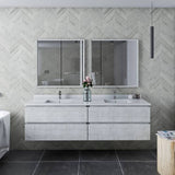 Fresca Formosa Modern 70" Rustic White Wall Hung Double Sink Bathroom Base Cabinet | FCB31-3636RWH