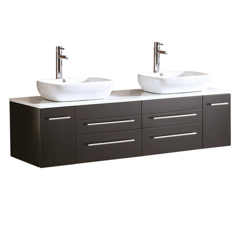 Fresca Bellezza 59" Modern Double Vessel Sink Cabinet w/ Top & Vessel Sinks