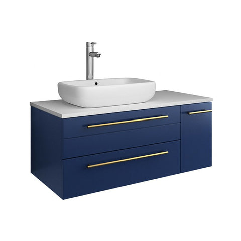 Fresca Lucera Modern 36" Royal Blue Vessel Sink Bathroom Vanity- Left Offset | FCB6136RBL-VSL-L-CWH-V