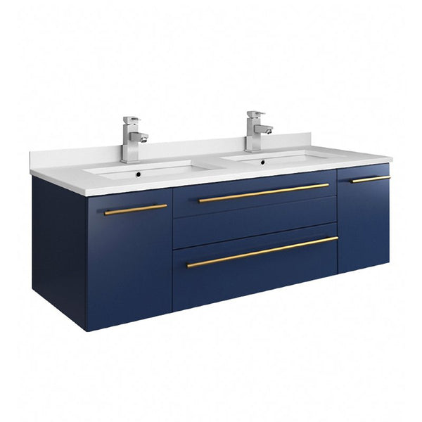 Fresca Lucera Modern 48" Royal Blue Double Undermount Sink Bathroom Vanity | FCB6148RBL-UNS-D-CWH-U