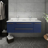 Fresca Lucera Modern 48" Royal Blue Double Undermount Sink Bathroom Cabinet | FCB6148RBL-UNS-D