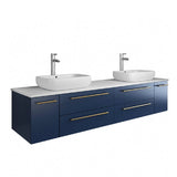 Fresca Lucera Modern 72" Royal Blue Double Vessel Sink Bathroom Vanity | FCB6172RBL-VSL-D-CWH-V
