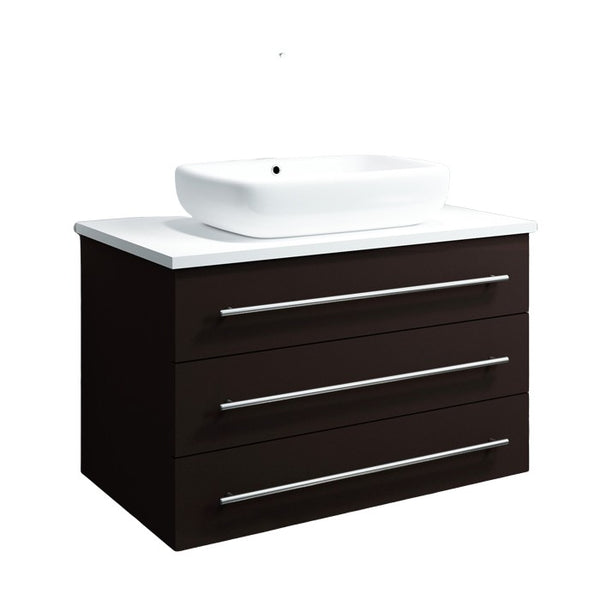 Fresca Modella 32" Espresso Wall Hung Modern Bathroom Cabinet with Top & Vessel Sink | FCB6183ES-VSL-I