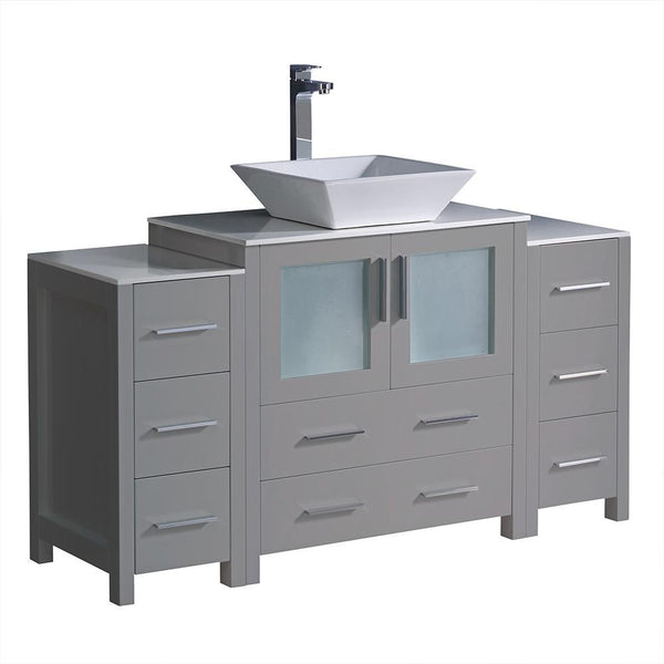 Fresca Torino 54" Gray Modern Bathroom Cabinets w/ Top & Vessel Sink