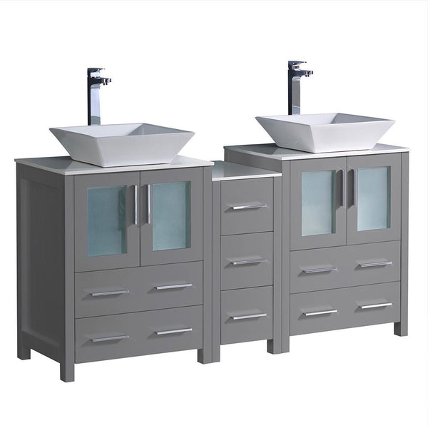 Fresca Torino 60" Gray Modern Double Sink Bathroom Cabinets w/ Tops