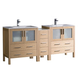 Fresca Torino 72" Light Oak Double Sink Bathroom Cabinets w/ & Integrated Sinks