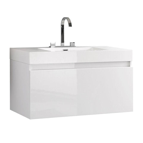 Fresca Mezzo White Modern Bathroom Cabinet w/ Integrated Sink