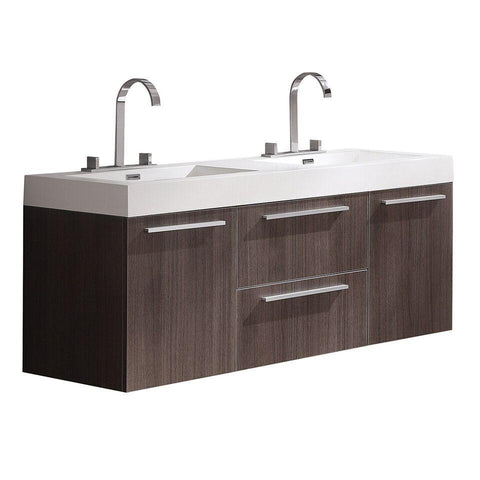 Fresca Opulento Gray Oak Modern Double Sink Bathroom Cabinet w/ Integrated Sinks