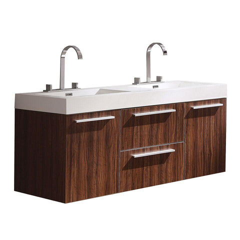 Fresca Opulento Walnut Modern Double Sink Cabinet w/ Integrated Sinks