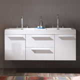 Fresca Opulento 54" White Modern Double Sink Cabinet w/ Integrated Sinks
