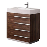 Fresca Livello 30" Walnut Modern Bathroom Cabinet w/ Integrated Sink