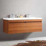 Fresca Largo 57" Teak Modern Double Sink Bathroom Cabinet w/ Integrated Sinks