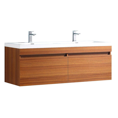 Fresca Largo Teak Modern Double Sink Bathroom Cabinet w/ Integrated Sinks