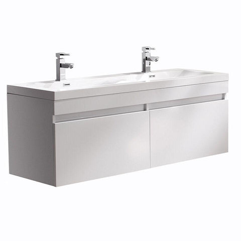 Fresca Largo White Modern Double Sink Bathroom Cabinet w/ Integrated Sinks