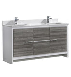 Fresca Allier Rio 60" Ash Gray Double Sink Modern Bathroom Cabinet w/ Tops