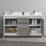 Fresca Allier Rio 60" Ash Gray Double Sink Modern Bathroom Cabinet w/ Top & Sinks