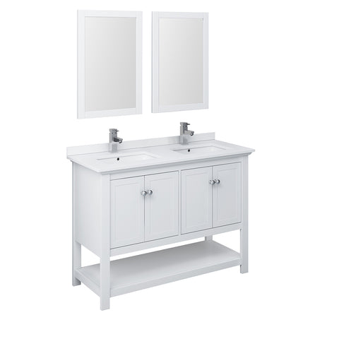 Fresca Manchester 48" White Traditional Double Sink Bathroom Vanity FVN2348WH-D