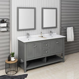 Fresca Manchester Regal 60" Gray Wood Veneer Traditional Double Sink Bathroom Vanity FVN2360VG-D