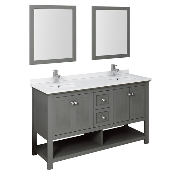 Fresca Manchester Regal 60" Gray Wood Veneer Traditional Double Sink Bathroom Vanity FVN2360VG-D