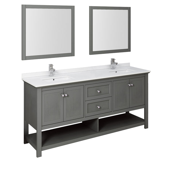 Fresca Manchester Regal 72" Gray Wood Veneer Traditional Double Sink Bathroom Vanity FVN2372VG-D