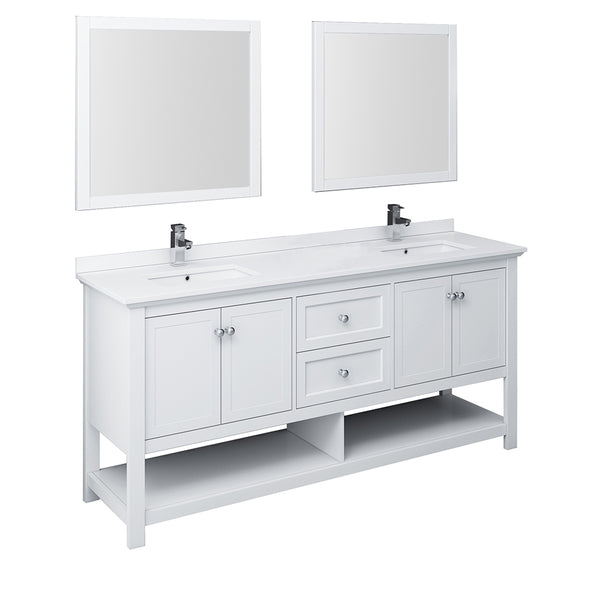 Fresca Manchester 72" White Traditional Double Sink Bathroom Vanity FVN2372WH-D