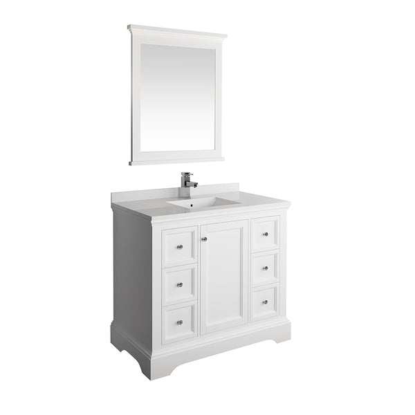 Fresca Windsor 40" Matte White Traditional Bathroom Vanity w/ Mirror | FVN2440WHM