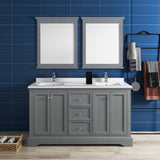 Fresca Windsor 60" Gray Textured Traditional Double Sink Bathroom Vanity w/ Mirrors | FVN2460GRV