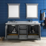 Fresca Windsor 72" Gray Textured Traditional Double Sink Bathroom Vanity w/ Mirrors | FVN2472GRV