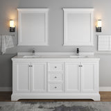Fresca Windsor 72" Matte White Traditional Double Sink Bathroom Vanity w/ Mirrors | FVN2472WHM