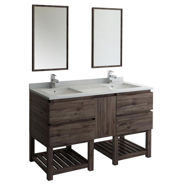 Fresca Formosa 60" Floor Standing Double Sink Modern Bathroom Vanity w/ Open Bottom & Mirrors | FVN31-241224ACA-FS