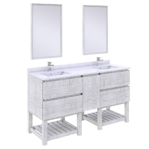 Fresca Formosa Modern 60" Rustic White Floor Standing Double Sink Vanity Set w/ Open Bottom | FVN31-241224RWH-FS