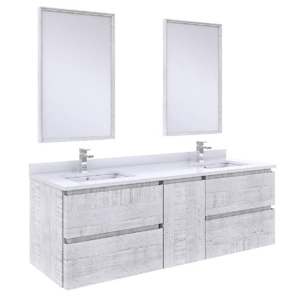 Fresca Formosa Modern 60" Rustic White Wall Hung Double Sink Vanity Set | FVN31-241224RWH