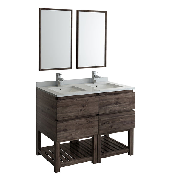Fresca Formosa 48" Floor Standing Double Sink Modern Bathroom Vanity w/ Open Bottom & Mirrors | FVN31-2424ACA-FS