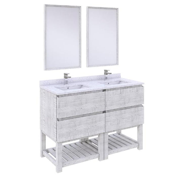 Fresca Formosa Modern 48" Rustic White Floor Standing Double Sink Vanity Set w/ Open Bottom | FVN31-2424RWH-FS