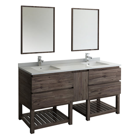 Fresca Formosa 72" Floor Standing Double Sink Modern Bathroom Vanity w/ Open Bottom & Mirrors | FVN31-301230ACA-FS