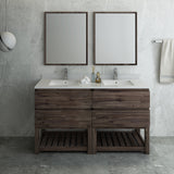 Fresca Formosa 60" Floor Standing Double Sink Modern Bathroom Vanity w/ Open Bottom & Mirrors | FVN31-3030ACA-FS