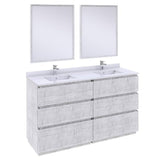 Fresca Formosa Modern 60" Rustic White Floor Standing Double Sink Vanity Set | FVN31-3030RWH-FC