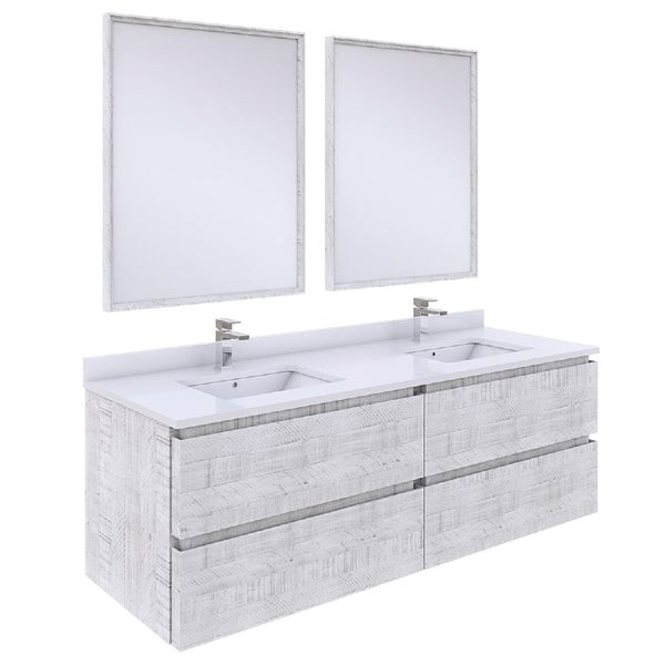 Fresca Formosa Modern 60" Rustic White Wall Hung Double Sink Vanity Set | FVN31-3030RWH