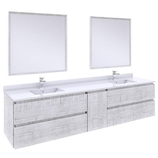 Fresca Formosa Modern 84" Rustic White Wall Hung Double Sink Vanity Set | FVN31-361236RWH
